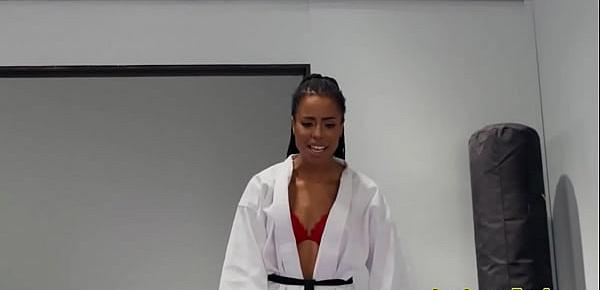  Smalltit Ebony babe rides little guy before blowjob